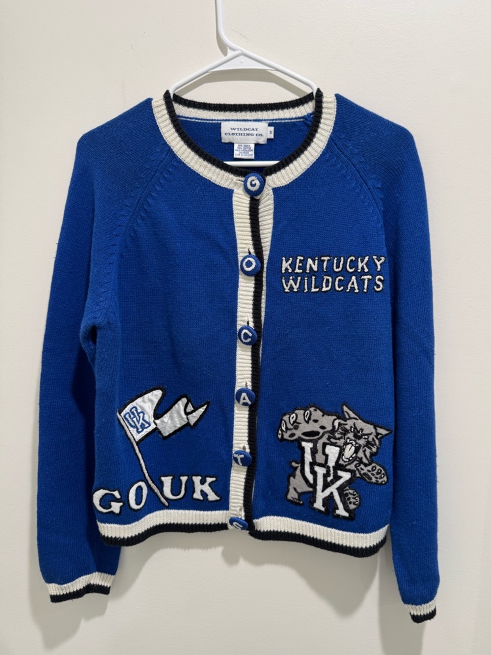 Vintage University of Kentucky Wildcats Cardigan Sweater Blue Graphic Knit M
